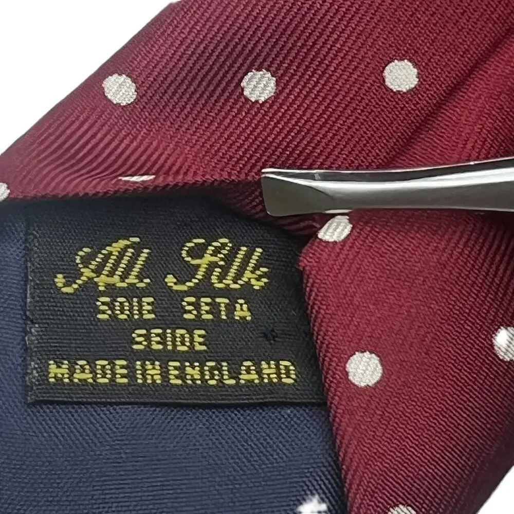Harrods Silk Burgundy White Polka Dots Necktie Made in England Career College